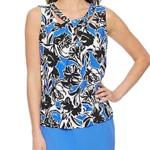 Black Label by Evan-Picone Womens Keyhole Neck Sleeveless Blouse - Large